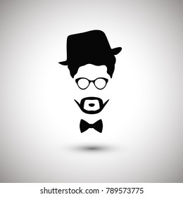 Hipster Look vector illustration. Beard, glasses, mustache, hat