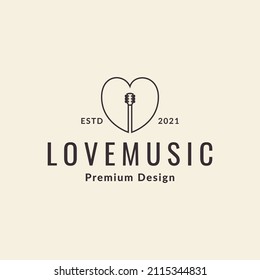 hipster love shape with guitar logo design, vector graphic symbol icon illustration