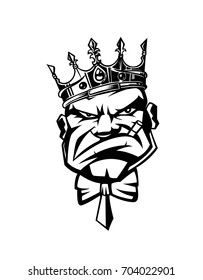 Hipster male avatar icon with crown, hand sketch, king, rule, dictator, diplomatic, arrogant, aggressive, cigarette, cigar, black background, vector illustration