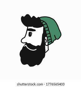hipster male face in a hat on a white background. vector illustration in a flat isolated style. for icons, t shirt design, banner and poster.