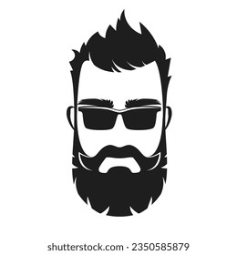 Hipster male head barbershop. Bearded man with glasses logo vector illustration