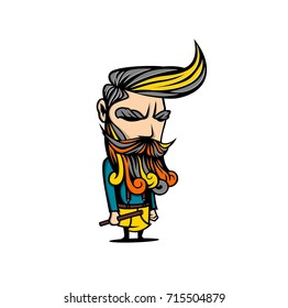 Hipster male icon, avatar, hairstyle, attractive beard and mustache, stylish, hand drawn, vector illustration