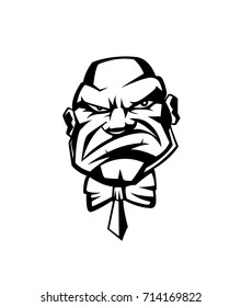 Hipster male icon, with a neck bow, avatar, stylish, attitude, bald, face close up, white background, vector illustration