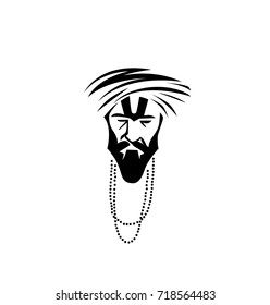 Hipster male with spiritual mark on forehead, garland in neck, beard and mustache, vector illustration