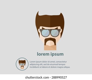 Hipster male wearing glasses with brown hair vector illustration