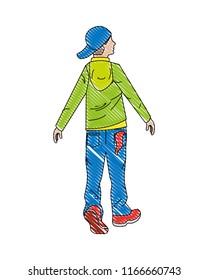 hipster man back view in casual clothes