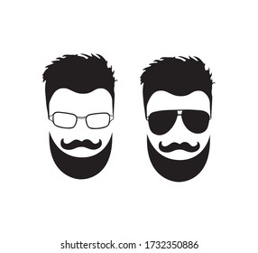 Hipster Man with beard face silhouette wearing glasses sunglasses