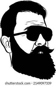 Hipster man beard glasses haircut for fashion lifestyle design. Business man illustration.