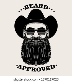 Hipster man with beard and mustache in hat and glasses. Stylish logo template.