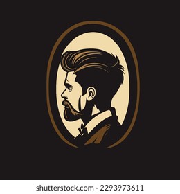 Hipster man with beard and mustache. Vector illustration on black background. logo design template