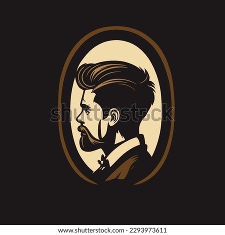 Hipster man with beard and mustache. Vector illustration on black background. logo design template