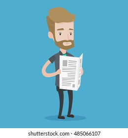 Hipster Man Beard Reading Newspaper Young Stock Vector (Royalty Free ...