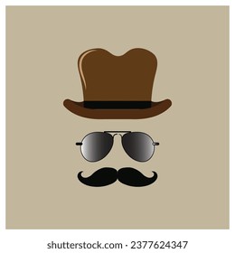 Hipster man, brown bacground. vector