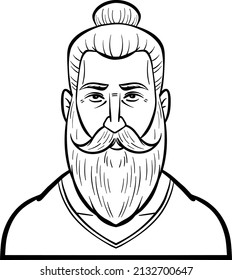 hipster con pan de hombre y barba completa. avatar, cómic, aislado, monocromo.