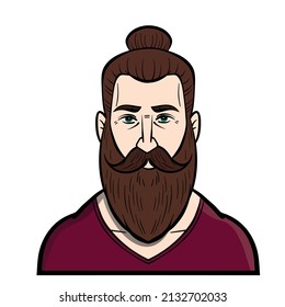 hipster with man bun and full beard. avatar comic isolated.