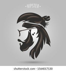 Hipster Man Bun Long Hair Fashion Design Vector