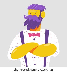 Dibujo de caricatura vectorial del personaje masculino Hipster aislado en segundo plano.