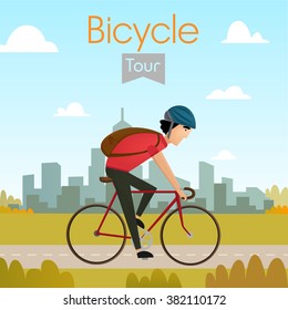 Hipster man cycling his fixie bike. design character. vector illustration