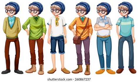 Hipster man in different costumes