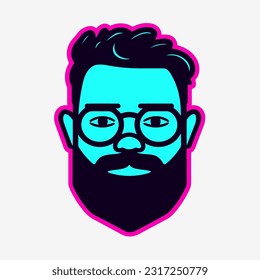 Hipster man face with beard and mustache. Vector illustration. Logo Design Template