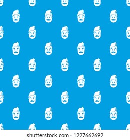 Hipster man face pattern vector seamless blue repeat for any use