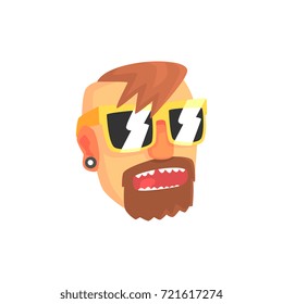 Hipster man face with sunglasses cartoon character vector illustration