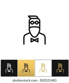 Hipster man fashion vector icon. Hipster man fashion program on black, white and gold background