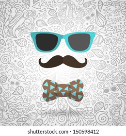 Hipster man  - glasses, mustache, bow. Vector Illustration