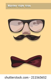 Hipster man - glasses, mustache, bow. Vector Illustration