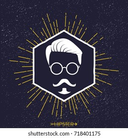 Hipster man hair, beard and mustaches silhouette. Vector illustration.
