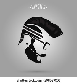 Hipster Man Hair Style Design On Gray Background