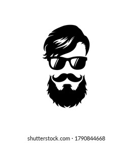 Hipster Man Hairstyle With Mustache And Beard Vector Logo