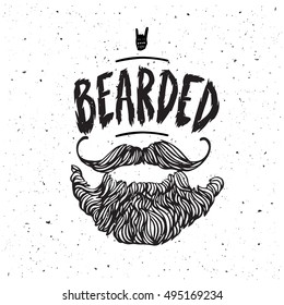 Hipster man hairstyles, beards and mustaches. Hand drawn vector illustration for barber shop.