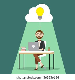 Hipster man have the idea and  store in th cloud concept.illustrator EPS10.