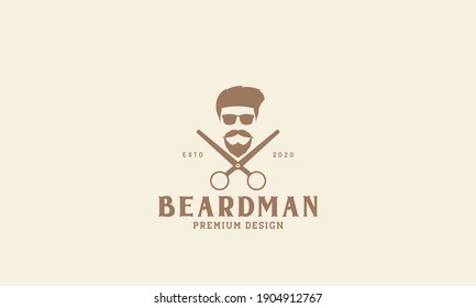 hipster man head beard with scissor  logo symbol icon vector graphic design illustration