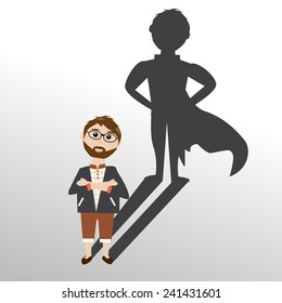 Hipster man and the hero shadow