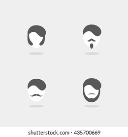Hipster man icon isolated on a grey background. Simple Logo concept in flat style - stock vector