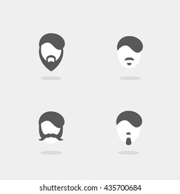 Hipster man icon isolated on a grey background. Simple Logo concept in flat style - stock vector