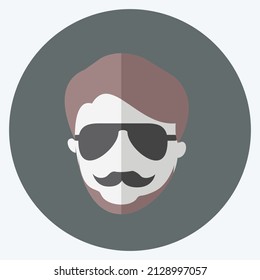 Icono de hipster Man en un estilo plano a la moda aislado en un fondo azul suave