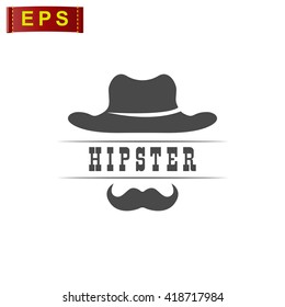hipster man icon, vector hipster label, isolated gentleman sign