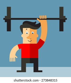  Hipster man  lifting weights.Vector illustration Flat style