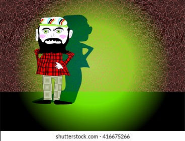 Hipster Man with a long beard and plaid shirt, with background.
