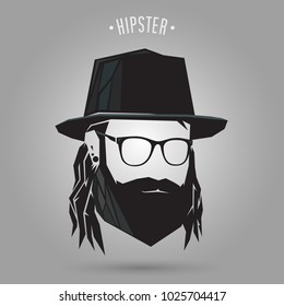Hipster man long hair style on gray background