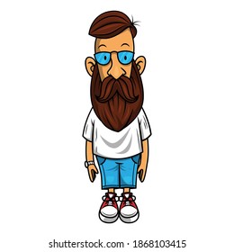 Hipster man with mustache and beard covered him faces, wearing eyeglasses and fashionable young adult outfits today, best for logo, sticker, and decoration of barbershop or clothing store