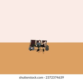 Hipster man on deck chair resting on holiday while sitting under sunlight. Summer vacation tropical