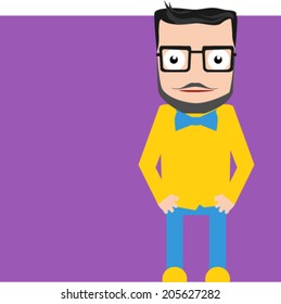 hipster man on purple background, vector illustration