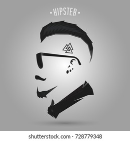 Hipster man punk hair style design on gray background