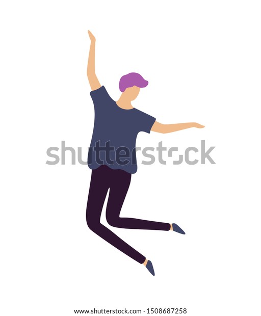 Hipster Man Purple Hair Happily Jumping Stock Vector Royalty Free