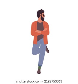 Hombre hipster en una pose de modelo relajada. Ilustración de vector elegante y apuesto