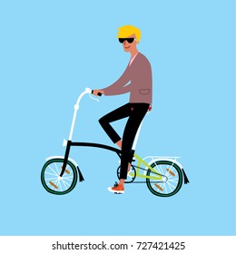 Hipster Man riding a bicycle. Vector illustration.